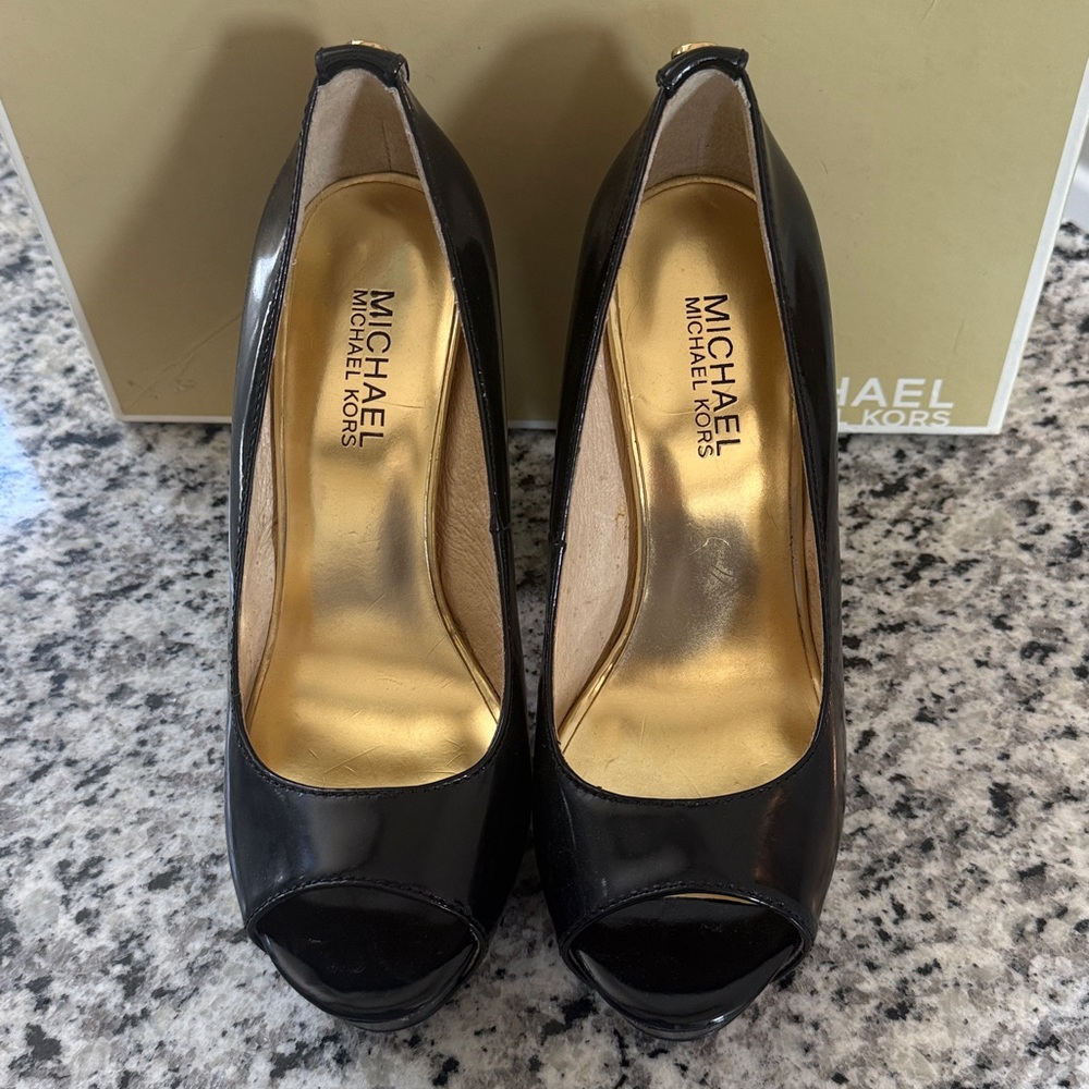 Michael Kors Glossy Black Peep-Toe Heels - Picture 2 of 4